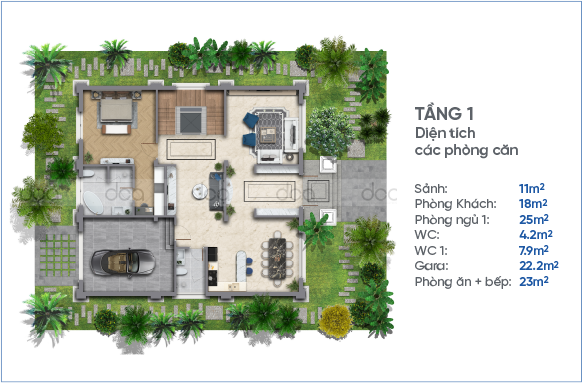 mặt bằng tầng 1 biệt thự safabay cẩm phả 