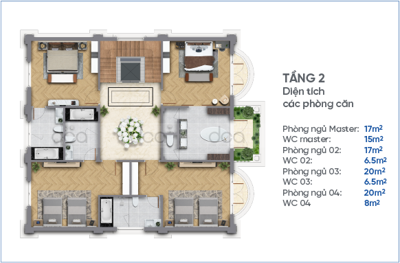 mặt bằng tầng 2 biệt thự safabay cẩm phả 