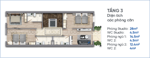 mặt bằng tầng 3 shophouse safabay cẩm phả 
